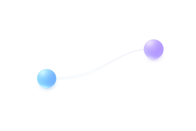 Two connected gradient spheres representing NammaStack's two founders working in sync
