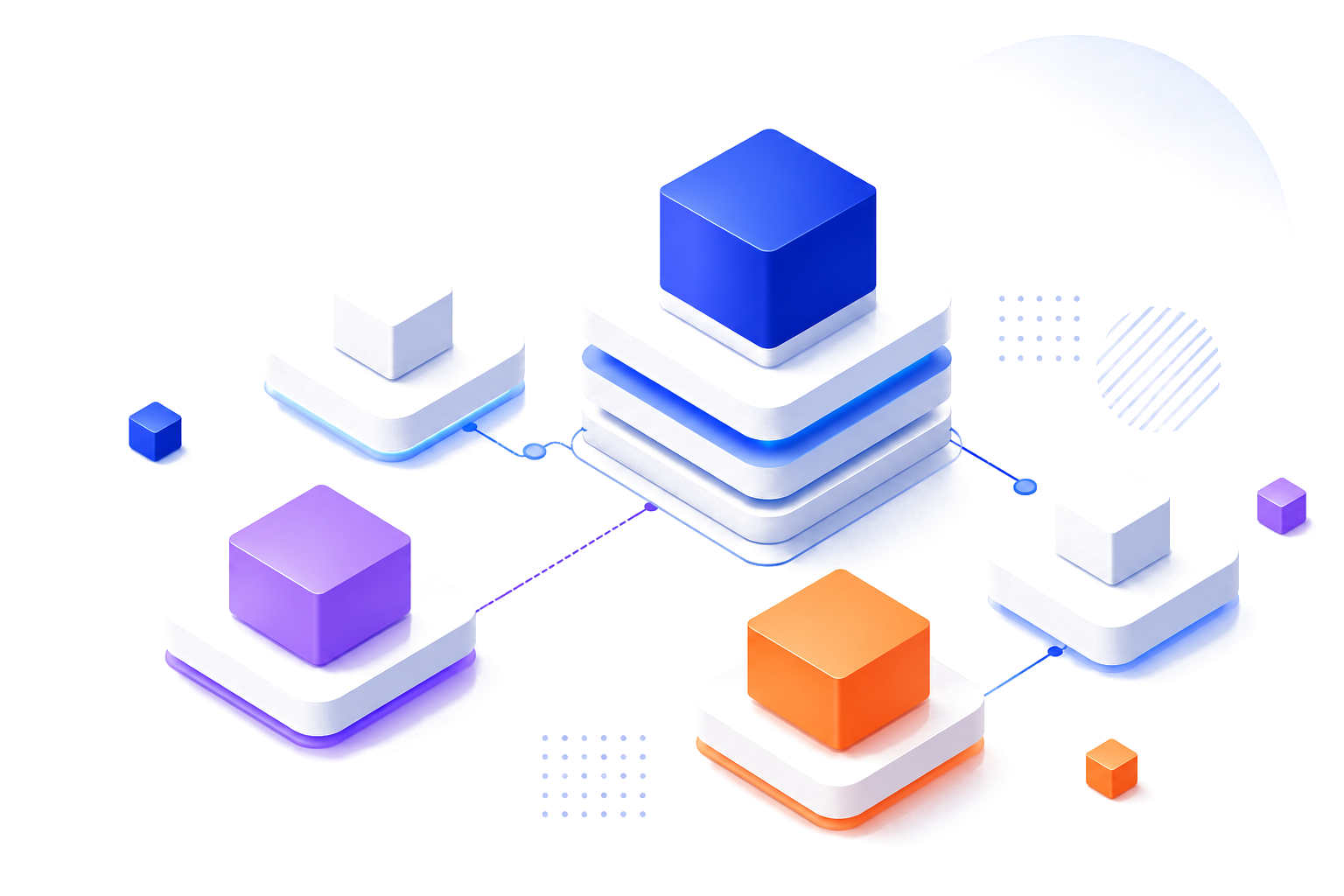 Isometric illustration of stacked modular blocks representing the NammaStack technology stack